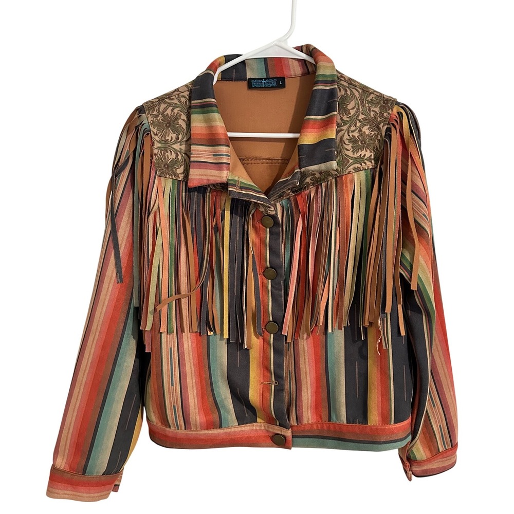 Vintage Multicolor Striped Fringe Jacket